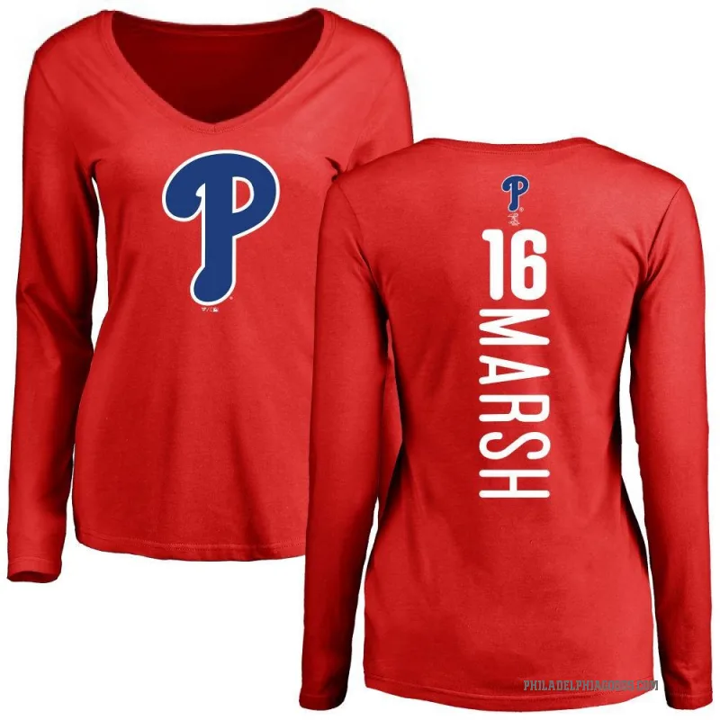 Brandon Marsh Women's Red Philadelphia Phillies Backer Slim Fit Long Sleeve T-Shirt -
