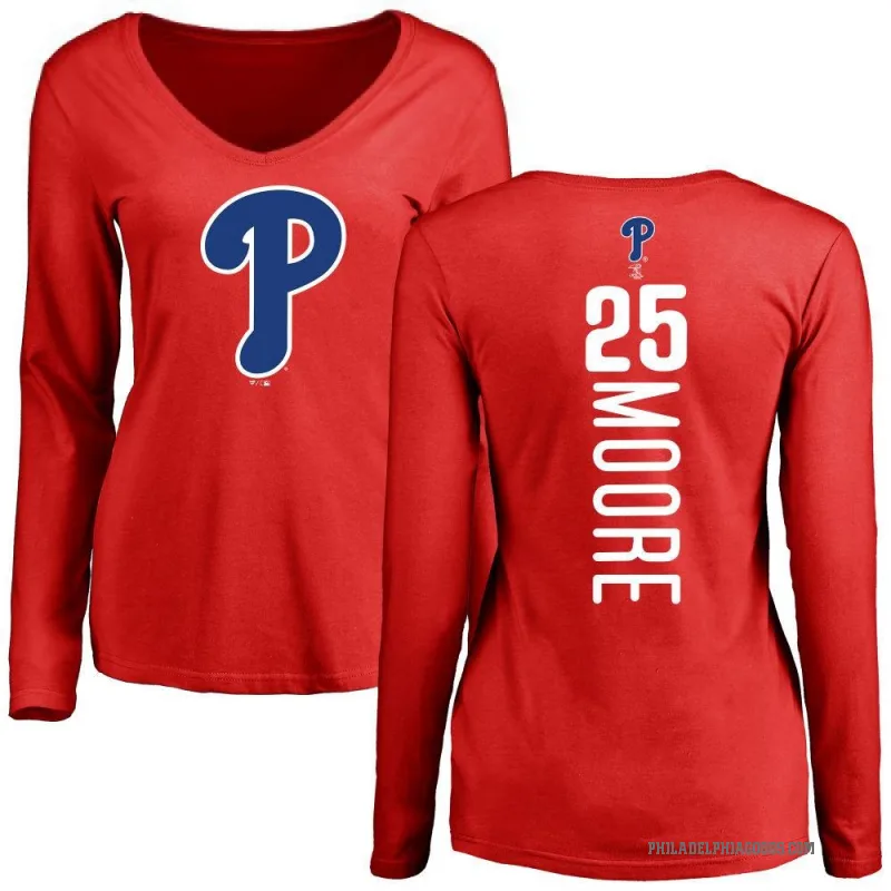 Dylan Moore Women's Red Philadelphia Phillies Backer Slim Fit Long Sleeve T-Shirt -