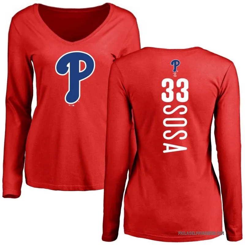 Edmundo Sosa Women's Red Philadelphia Phillies Backer Slim Fit Long Sleeve T-Shirt -