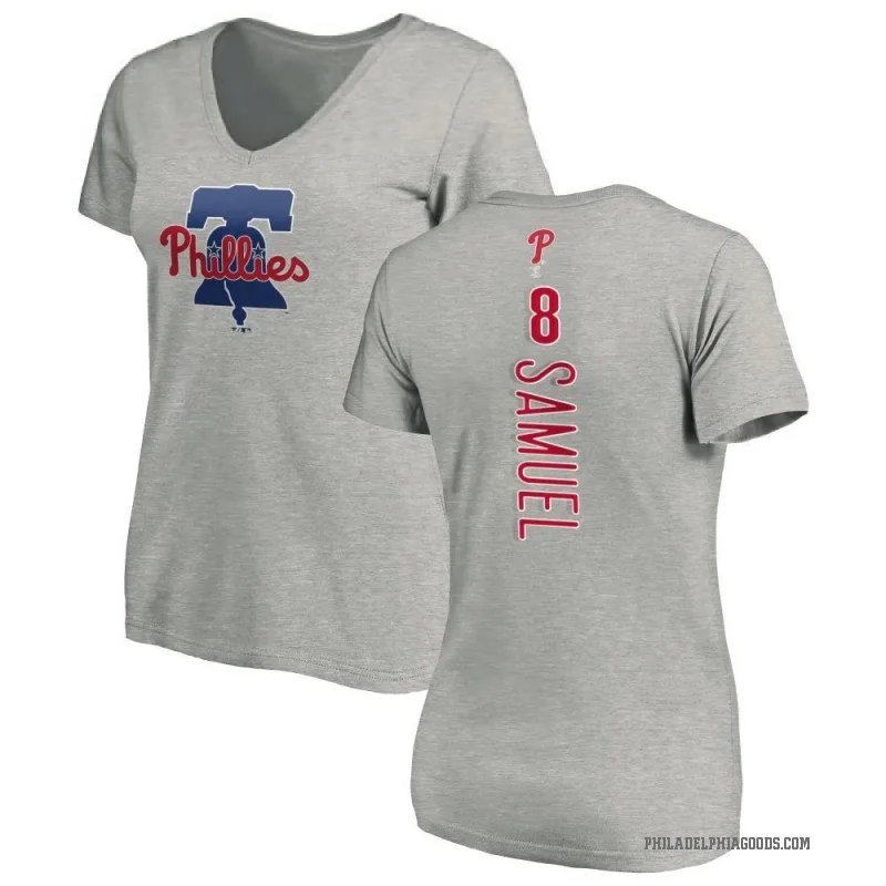 Juan Samuel Women's Ash Philadelphia Phillies Backer Slim Fit T-Shirt -
