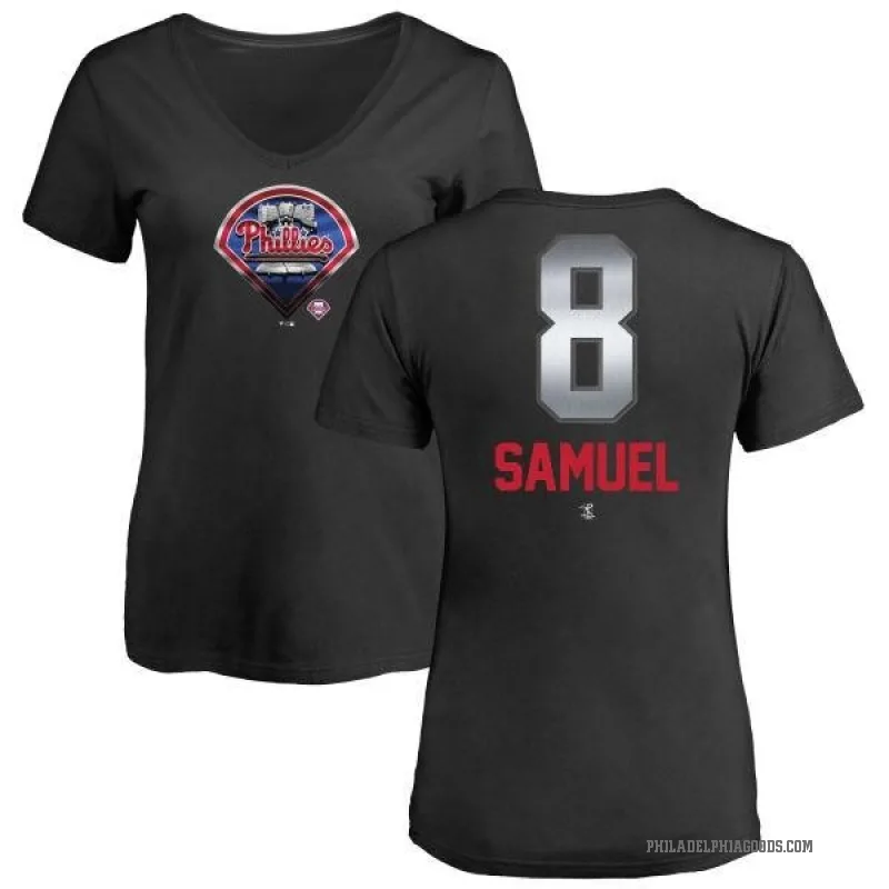 Juan Samuel Women's Black Philadelphia Phillies Midnight Mascot V-Neck T-Shirt -