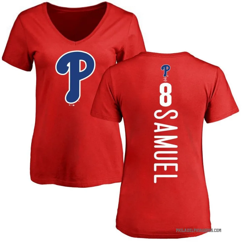 Juan Samuel Women's Red Philadelphia Phillies Backer Slim Fit T-Shirt -