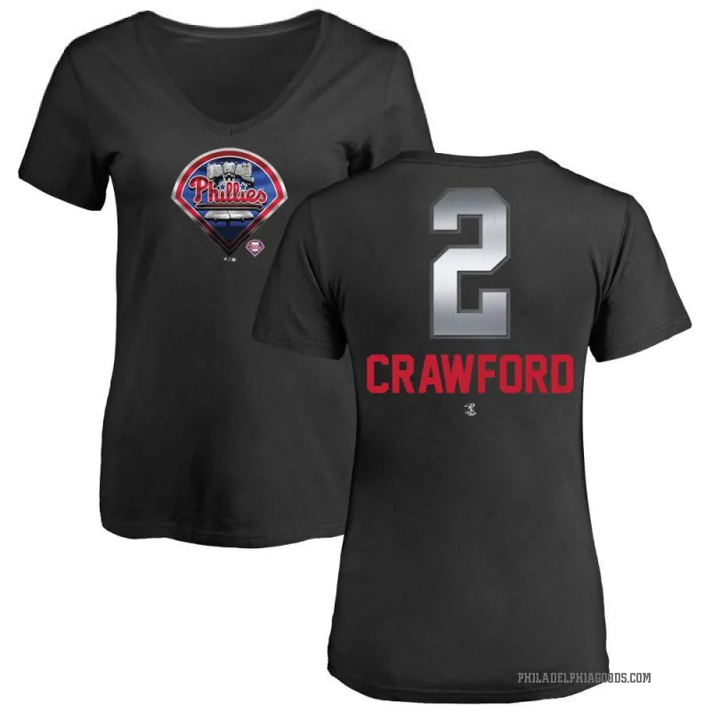 Justin Crawford Women's Black Philadelphia Phillies Midnight Mascot V-Neck T-Shirt -