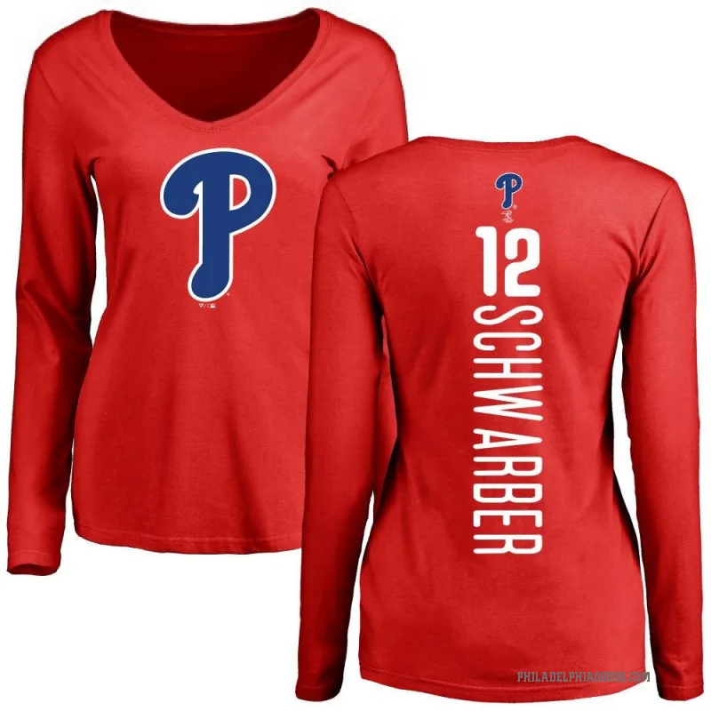 Kyle Schwarber Women's Red Philadelphia Phillies Backer Slim Fit Long Sleeve T-Shirt -