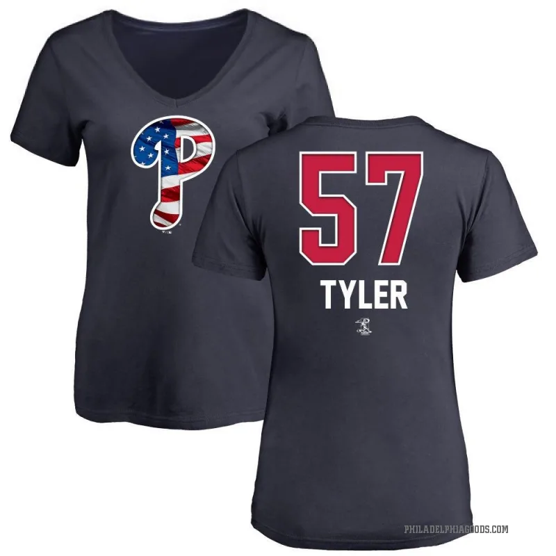 Kyle Tyler Women's Navy Philadelphia Phillies Name and Number Banner Wave V-Neck T-Shirt -