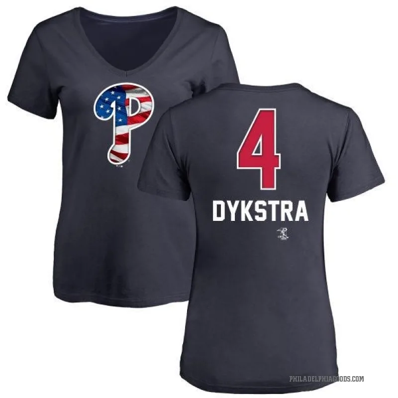 Lenny Dykstra Women's Navy Philadelphia Phillies Name and Number Banner Wave V-Neck T-Shirt -