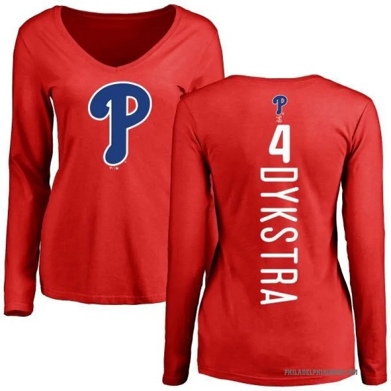 Lenny Dykstra Women's Red Philadelphia Phillies Backer Slim Fit Long Sleeve T-Shirt -
