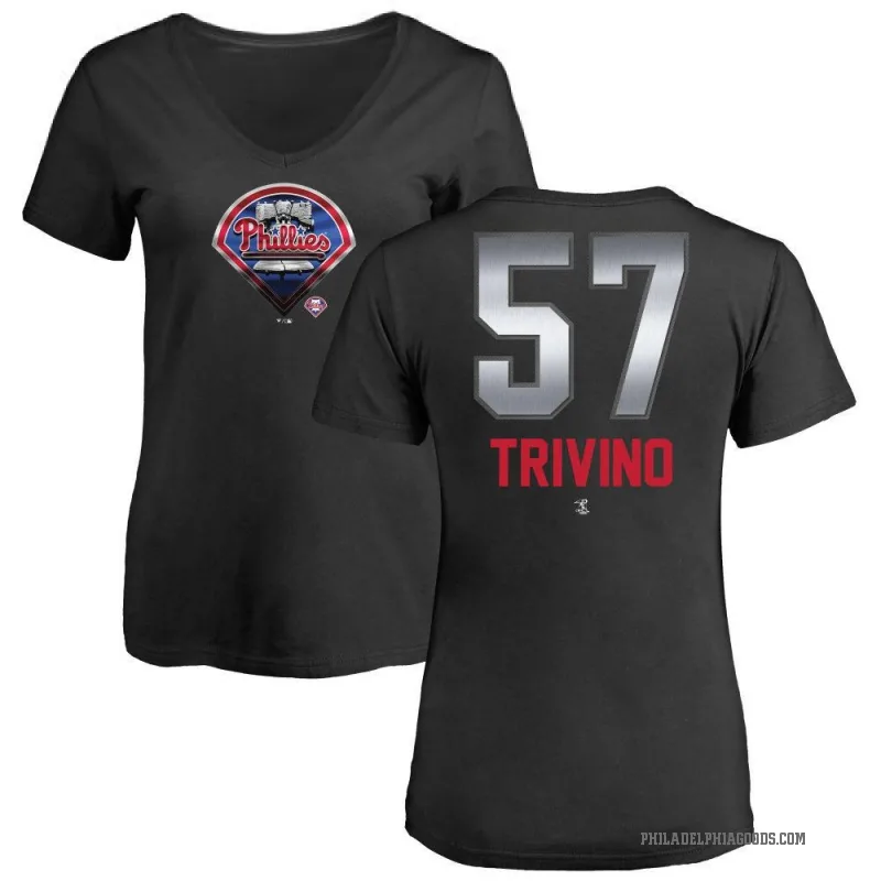 Lou Trivino Women's Black Philadelphia Phillies Midnight Mascot V-Neck T-Shirt -