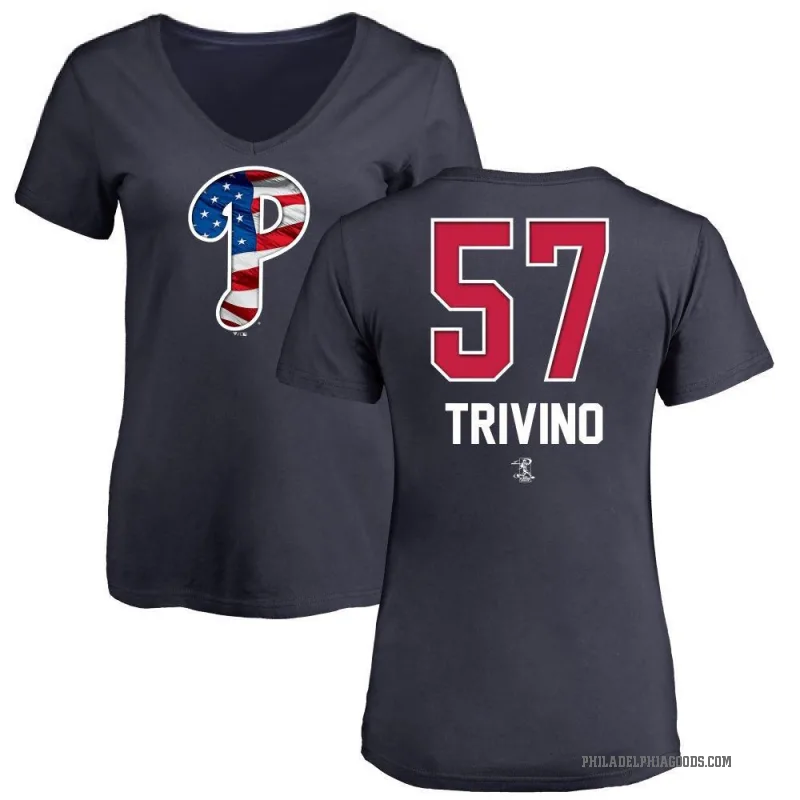 Lou Trivino Women's Navy Philadelphia Phillies Name and Number Banner Wave V-Neck T-Shirt -