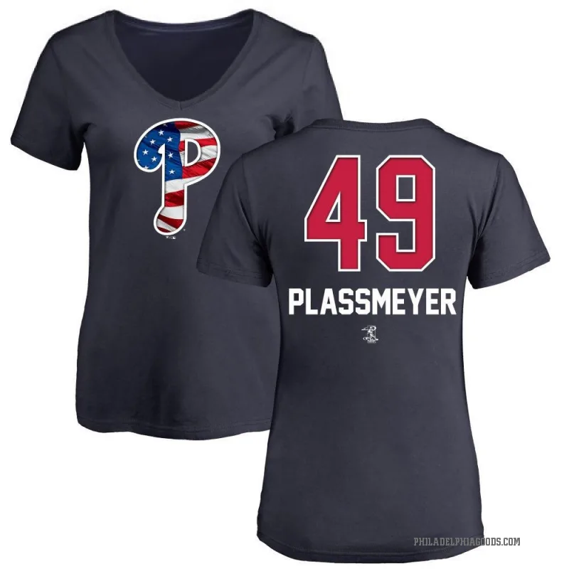 Michael Plassmeyer Women's Navy Philadelphia Phillies Name and Number Banner Wave V-Neck T-Shirt -