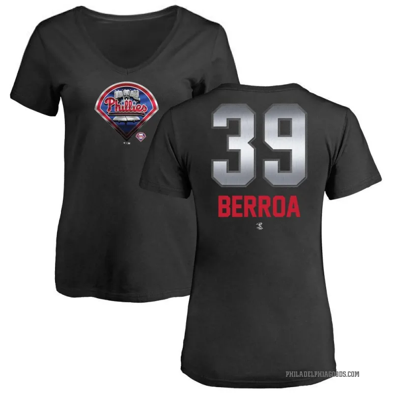 Steward Berroa Women's Black Philadelphia Phillies Midnight Mascot V-Neck T-Shirt -