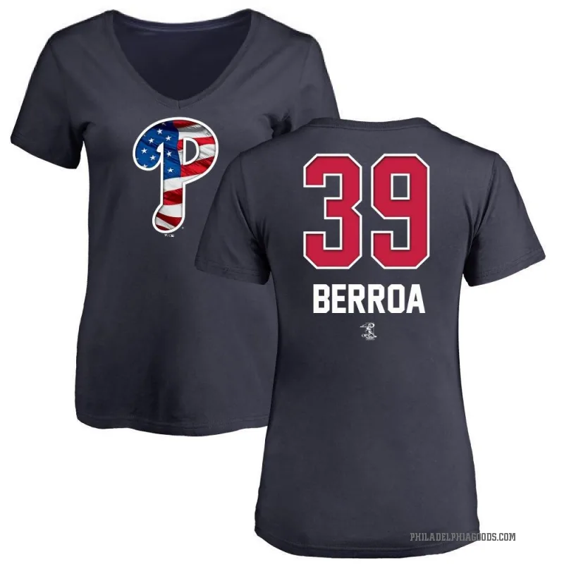 Steward Berroa Women's Navy Philadelphia Phillies Name and Number Banner Wave V-Neck T-Shirt -