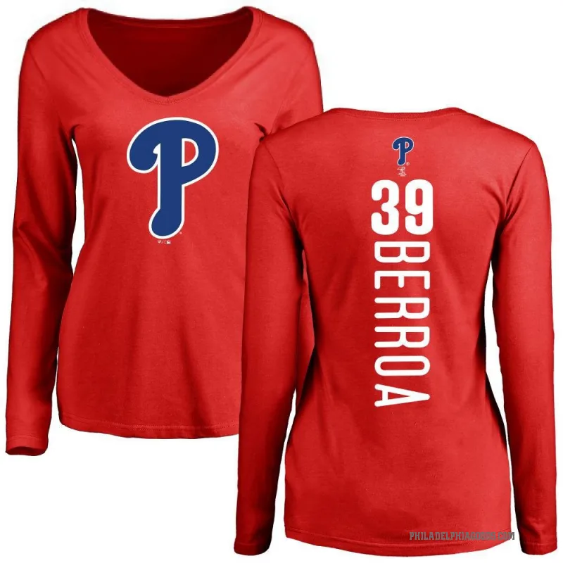 Steward Berroa Women's Red Philadelphia Phillies Backer Slim Fit Long Sleeve T-Shirt -